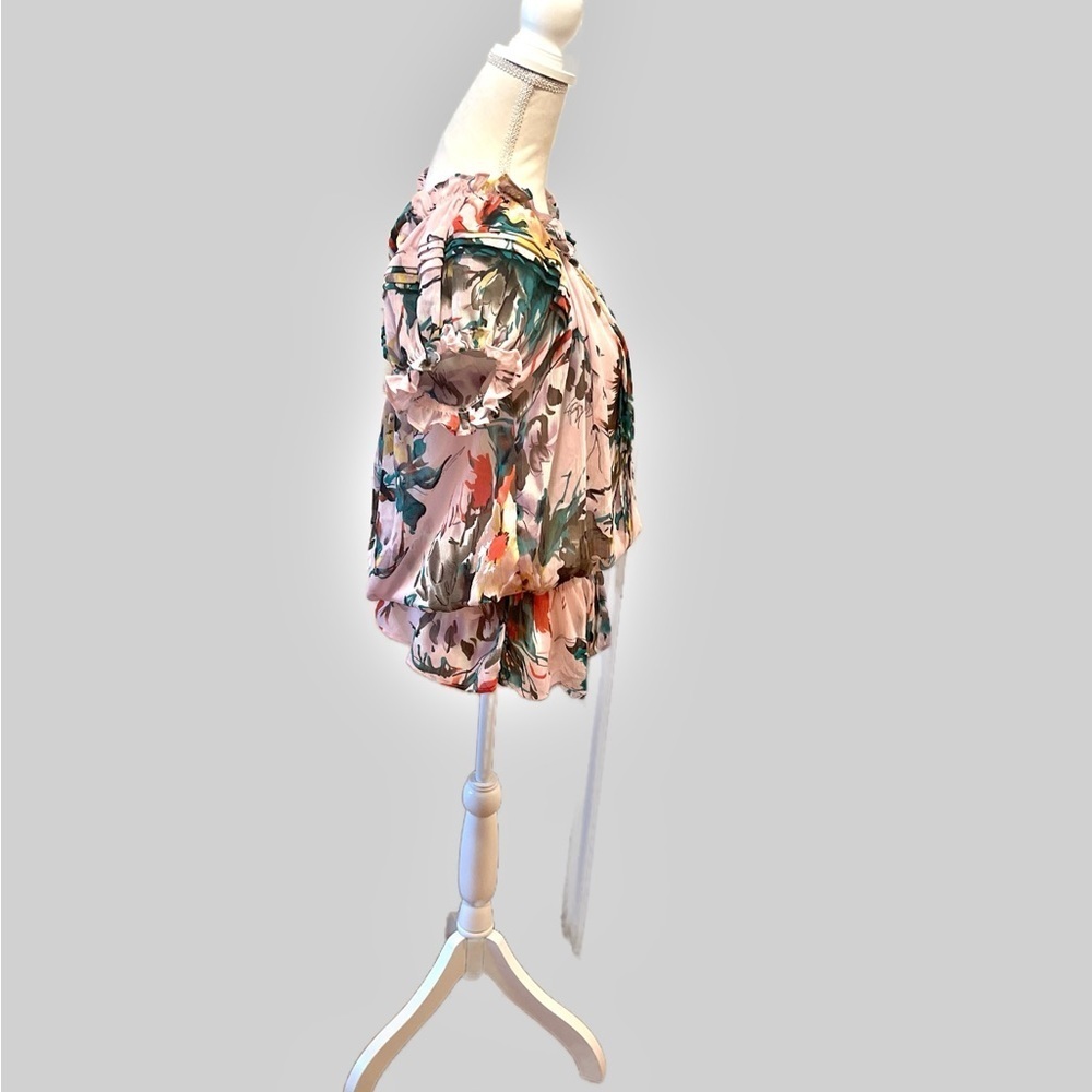 Vintage THX gorgeous on or off shoulder floral short sleeved blouse size large - Picture 3 of 10